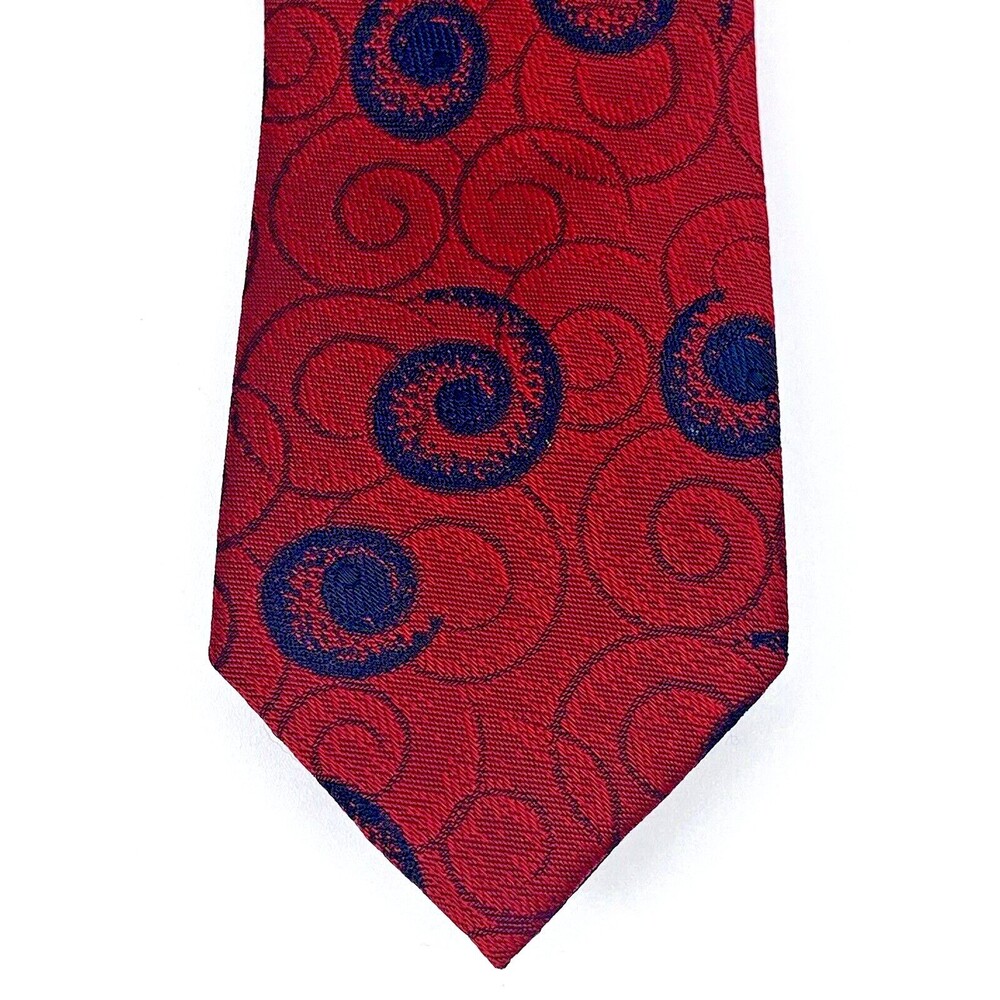 Vintage Jordache Tie Mens Skinny Maroon Geometric Swirl Necktie